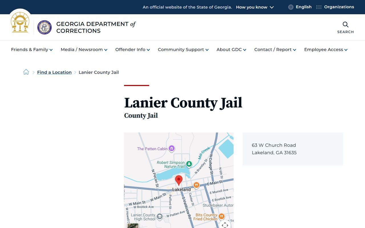 Lanier County Jail inmate lookup location listing