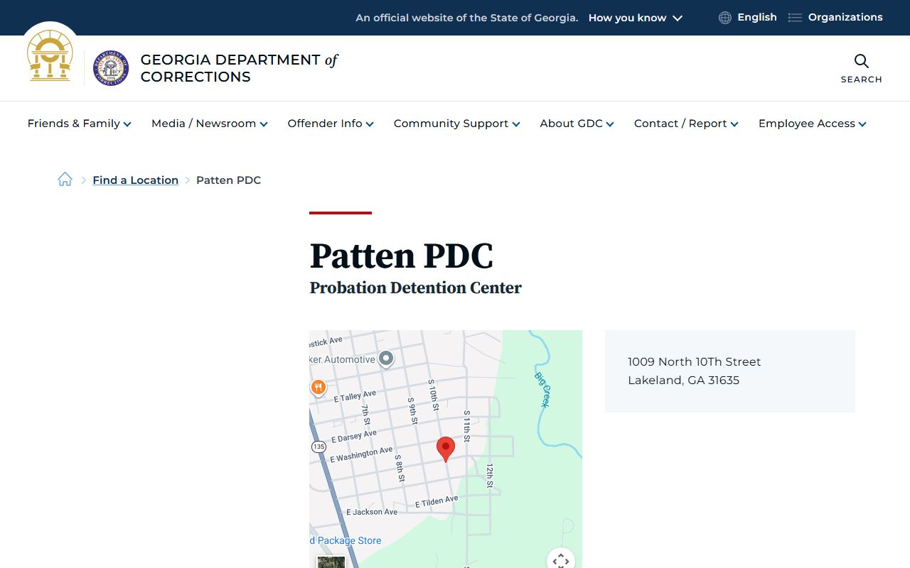 Patten PDC inmate lookup location page